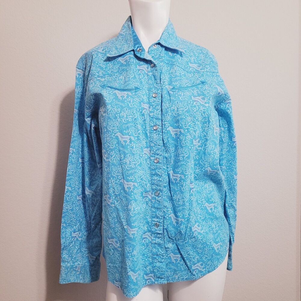 Wrangler Blues Small Polo snap button front collar horse graphic print cowgirl